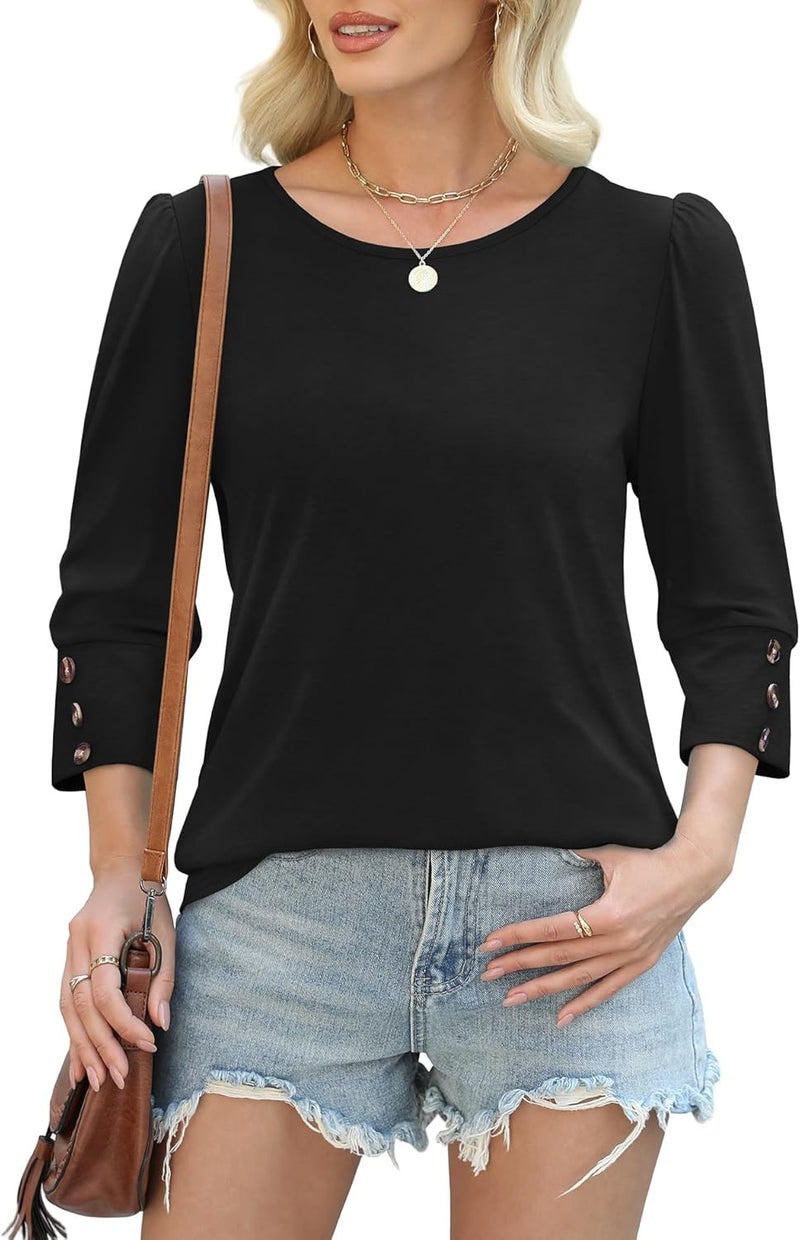 OFEEFAN Womens Tops 3/4 Sleeve with Buttons Dressy Casual Blouses Summer Outfits Beach Vacation Plus Size Spring Clothes - Image 3